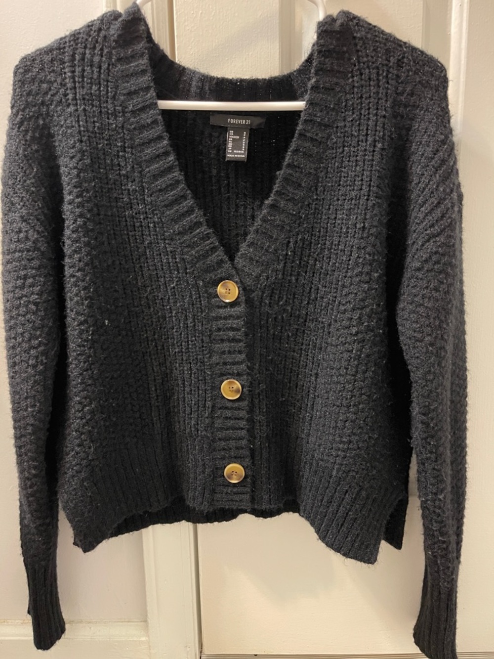 Forever 21 Black V-Neck Button Knit Cardigan - Women’s Small